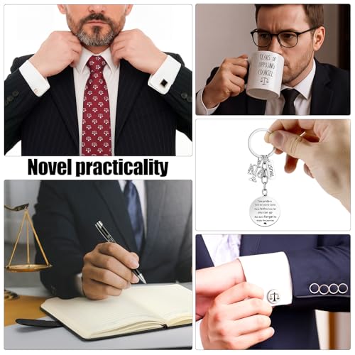 Sunnychicc 7-Piece Lawyer Gift Set Burgundy – Journal, Mug, Pen, Tie, Cufflinks, Socks, Keychain
