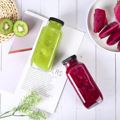 16oz Glass Juice Bottles with Airtight Lids - 10 Pack Reusable Containers