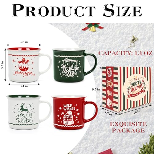 YHRJWN Christmas Mugs, Mugs Set of 4, Xmas Gifts for Women Men,