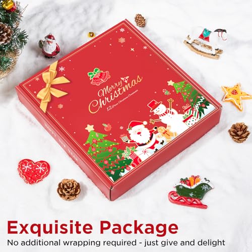 Sooez Large Christmas Ornaments Set - 12 Assorted Resin Holiday Decorations