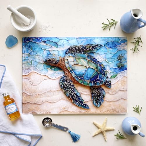 Acellegic Sea Turtle Glass Cutting Board 11x15 Inch Large Tempered Kitchen Decor