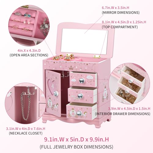 Princess Castle Jewelry Box for Girls - Pink Storage Organizer
