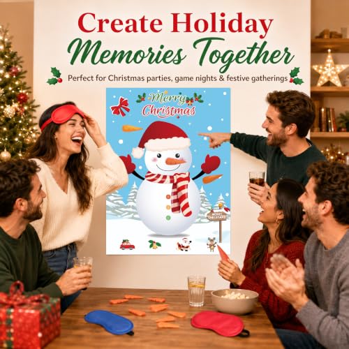 Christmas Snowman Pin the Nose on the Snowman Game with 36 Nose Stickers - Includes Blindfolds (Variation: Christmas Snowman)