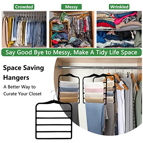 3-Pack Velvet Pants Hangers Space Saving 5-Tier Trouser Racks