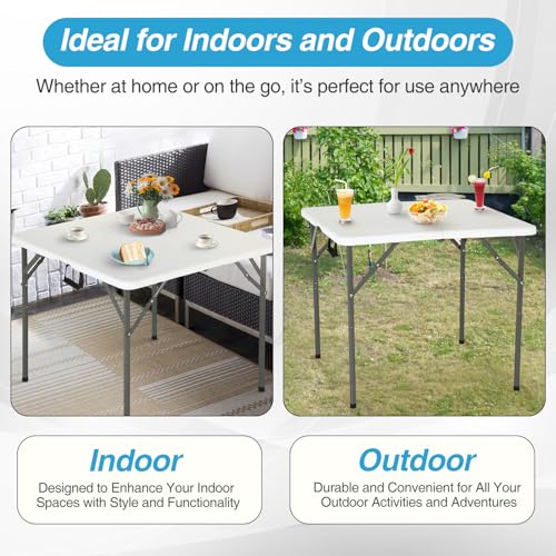34-Inch Square Portable Plastic Folding Table with Carry Handle & Steel Frame