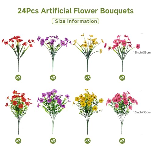 24 Bundles Artificial Daisy Flowers - UV Resistant Outdoor Faux Plants