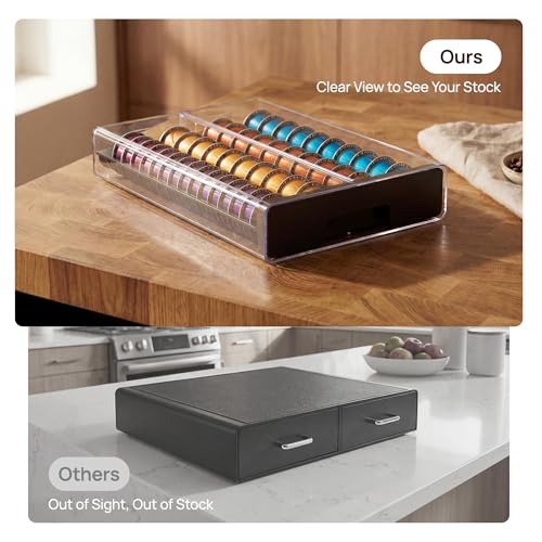 Clear Acrylic Coffee Pod Drawer Organizer - Holds up to 60 Capsules