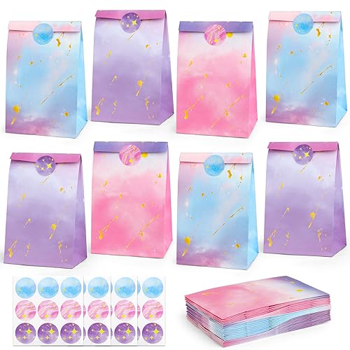 30-Pack Tie Dye Party Favor Bags with Stickers - Pink & Purple Gift Bags
