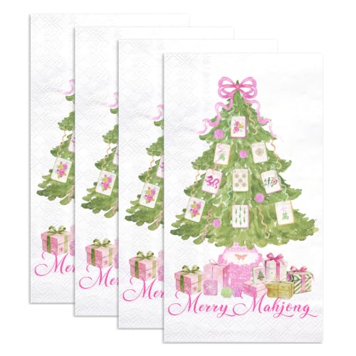 Wrapaholic 50Pcs Christmas Tree Pink Mahjong Paper Napkins - Holiday Disposables