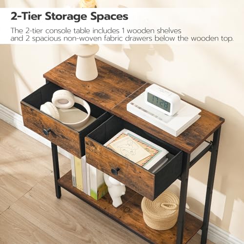 29.5-Inch Narrow Console Table with 2 Fabric Drawers and Storage Shelves