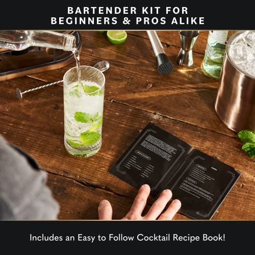 Home Hero 22-Piece Silver Bartender Kit with Wooden Stand & Recipe Book