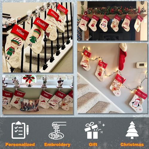Personalized 18" Linen Christmas Stocking with Embroidered Name - Unicorn