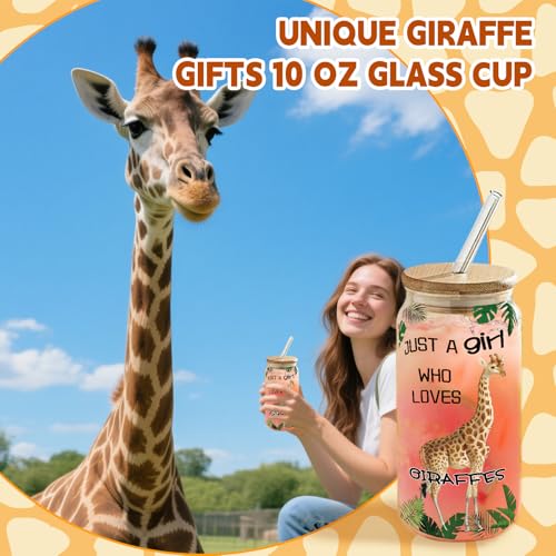 Giraffe Gift Set for Women – Classic 6-Piece includes 16oz Glass Cup, Makeup Bag, Socks, Bracelet, 50 Stickers & Card