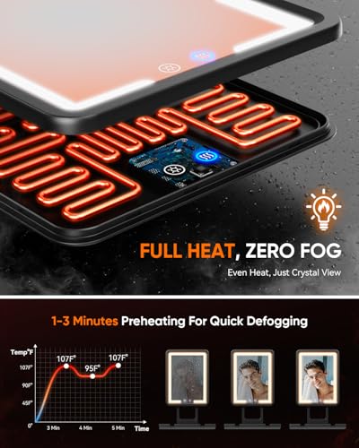 Heated Shower Mirror Fogless for Shaving (Gen 3) - 3 Colors Stepless
