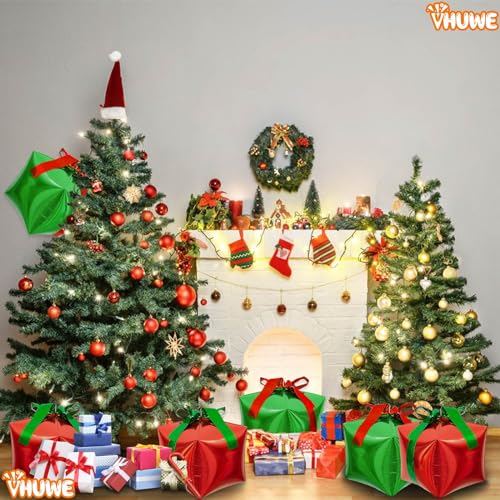 VHUWE Christmas Gift Balloons X 6 - 22 Inch Red & Green Foil Balloons for Holiday Decorations