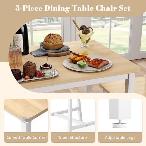 3-Piece Small Space Dining Table Set for 2, Modern Breakfast Nook Furniture