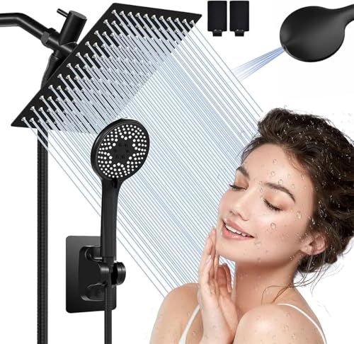 10-Inch Rainfall Shower Head with Handheld Spray, Matte Black Combo Set