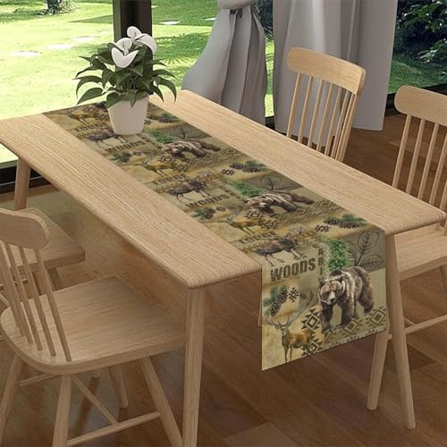GARSYDAM Rustic Cabin Table Runner 13x72 inches - Farmhouse Deer & Forest Decor - Tr-rustic02