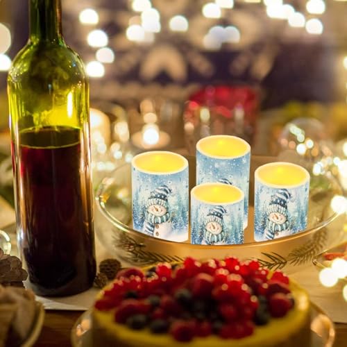NETILGEN Blue Snowman Flameless Candles Set of 4 with Remote, 12 Colors, Timer