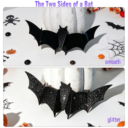 40PCS 3D Halloween Bat Wall Stickers with LED Lights - Removable Decor