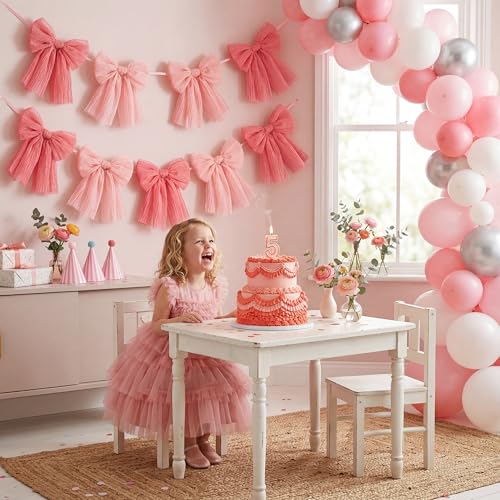 3-Pack Large Shimmer Pleated Gauze Bows - Pink Wall & Party Decor (14x16")