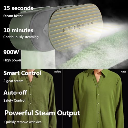 Portable Handheld Garment Steamer - Lightweight Travel Wrinkle Remover, Green