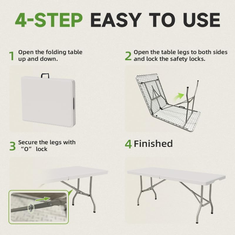 6-Foot Folding Table - Heavy Duty Portable Table with 330lb Capacity