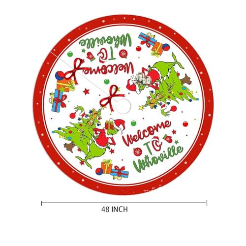 48-Inch Green Christmas Tree Skirt - Soft Farmhouse Holiday Decor Mat
