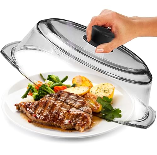 Tall Borosilicate Glass Microwave Splatter Cover with Easy Grip Handle