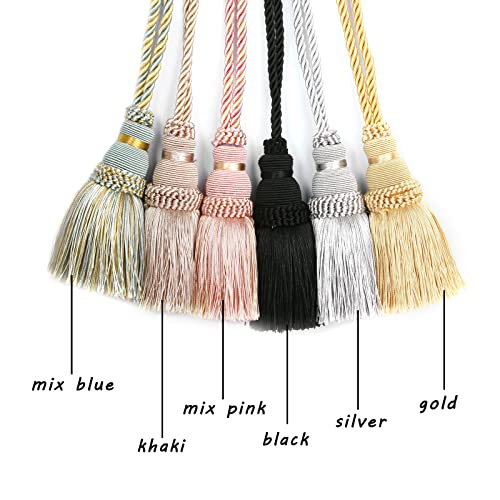4-Pack Decorative Curtain Tie Backs with Tassels, 19.6-inch Black Rope