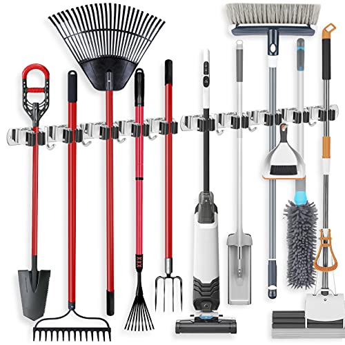 2 Pack Stainless Steel Broom and Mop Holder Wall Mount Organizer