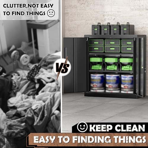 Lockable Metal Storage Cabinet, 2-Door Steel Utility Cabinet with Shelves
