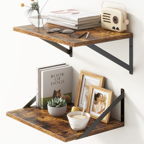 12-Inch Deep Floating Shelves - Set of 2 Rustic Wall Mounted Wood Shelves