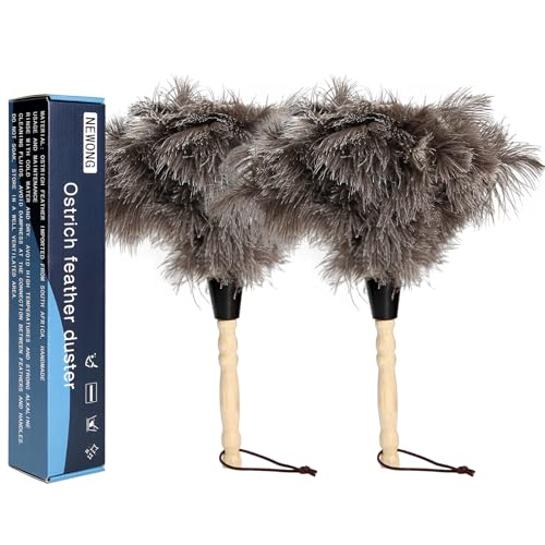 Natural Ostrich Feather Dusters with Wooden Handles, 14 Inch - 2 Pack