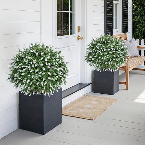 26-Inch Artificial Boxwood Topiary Ball Trees with Lavender, 2 Pack