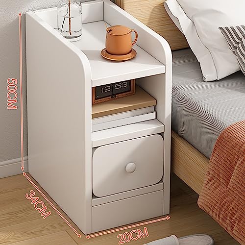 Slim Bedside Table with Single Drawer, 20cm Compact Nightstand for Bedroom