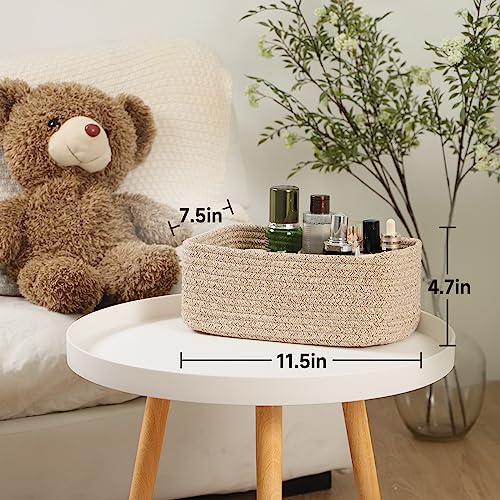 Small Woven Storage Baskets 3-Pack Cotton Rope Closet Bins Brown