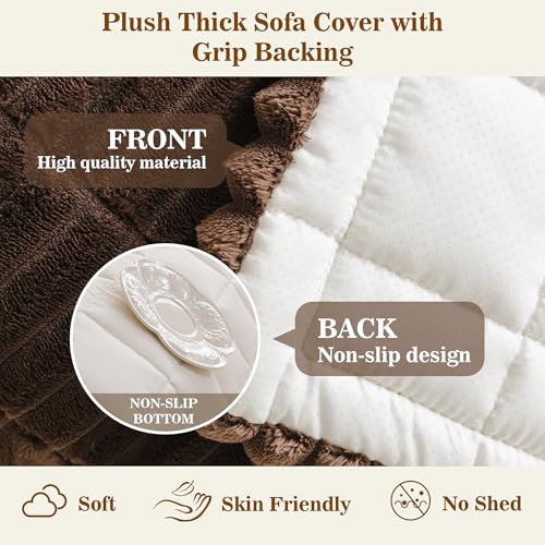Washable Non-Slip Sofa Cover for 3 Cushion Sofa - Chocolate