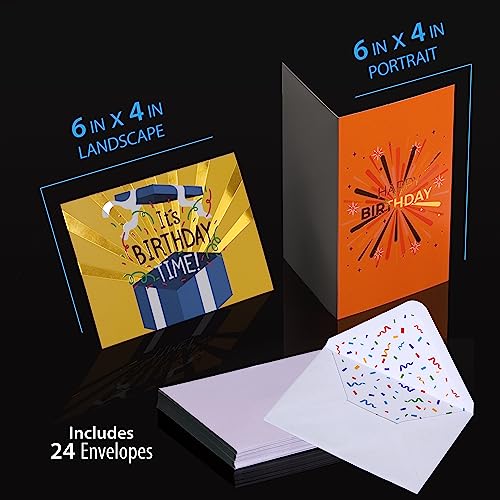 Solpla Gold Foil Birthday Cards Assortment, 24 Pack 4x6 Blank Cards with Envelopes and Stickers