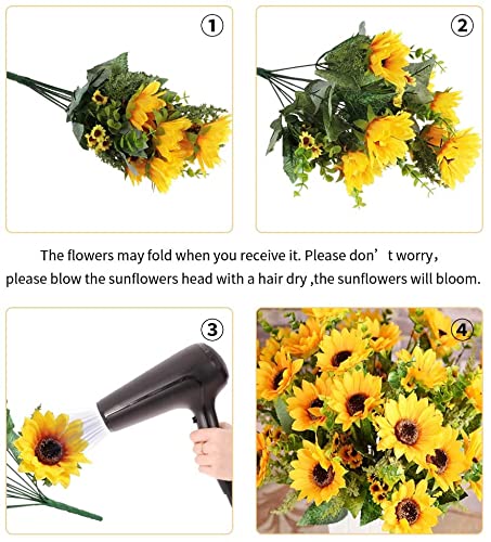 Artificial Silk Sunflowers Bouquet - UV Resistant Outdoor Decor (2 Pack)