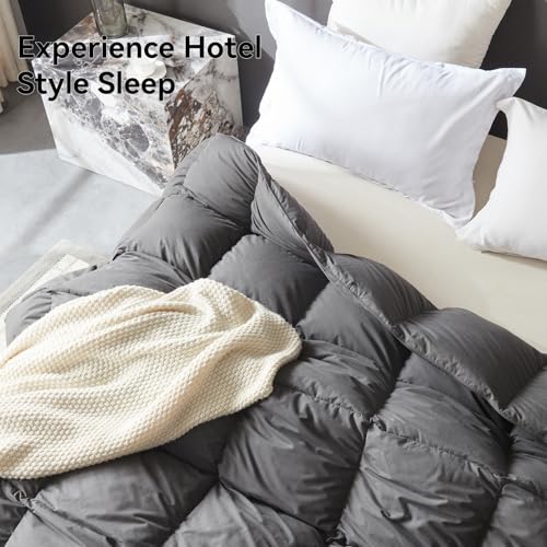 L LOVSOUL All-Season Goose Feather Down Fiber Comforter - Queen, Grey