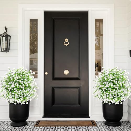 2-Pack UV Resistant Artificial White Flower Bushes with Ground Stakes