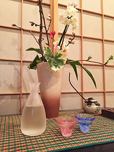 Blue, Red & White Cold Sake Set with Cups and Tokuri - Japan Made 3-Piece