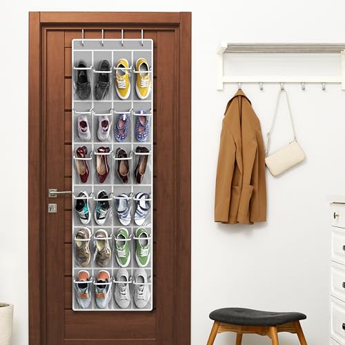 Simple Houseware 24 Pocket Clear Over the Door Shoe Organizer Gray