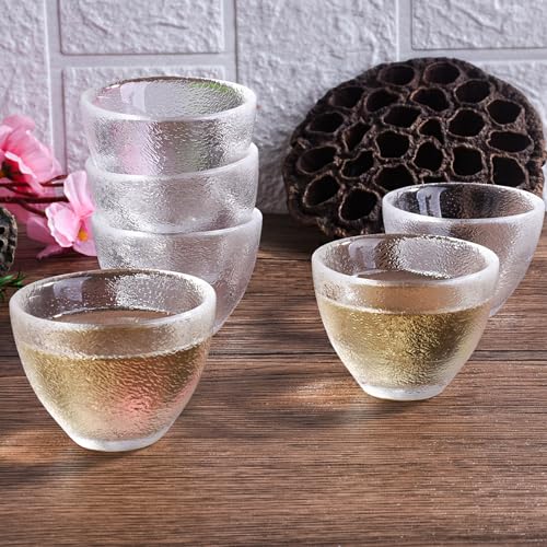 Whitenesser Set of 6 Glass Sake Cups 2.32'' Textured Clear Small Tasting Glasses