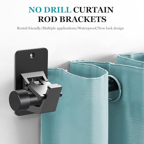 No Drill Curtain Rod Brackets - Heavy Duty Adhesive Window Rod Holders (4PC)