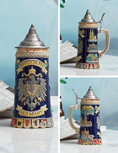 Ceramic German Beer Stein with Pewter Lid 0.6L Viking Tankard Mug