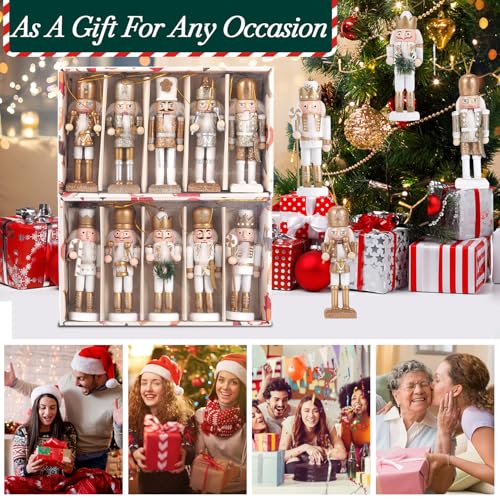 10-Piece Wooden Christmas Nutcracker Ornament Set - 10cm Hanging Soldiers