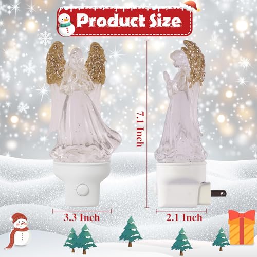 Xanqinluma 2 Pack Christmas Angel Night Lights - Glitter Water Nightlight with USB & Wall Plug Options