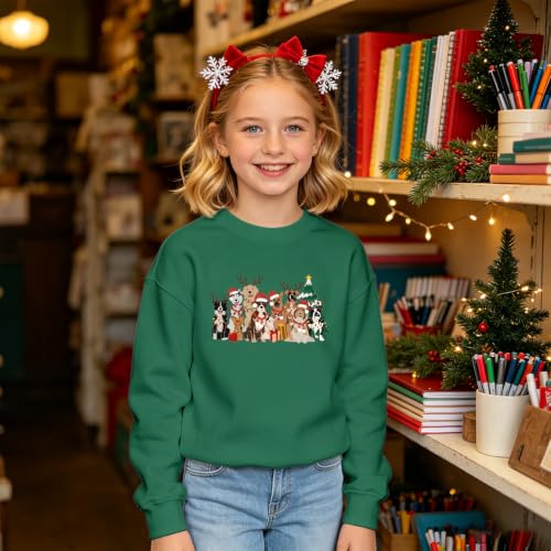 Kids Girls Christmas Dog Sweatshirt Green 11-12 Years - Dog Lover Shirt